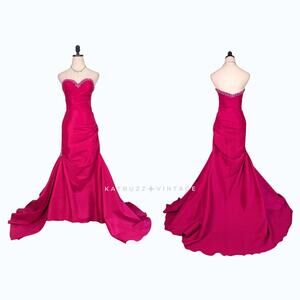 Vintage Prom Dress Maxi Gown 0 Pink Glam Mermaid Y2K Strapless Tony Bowls Bead